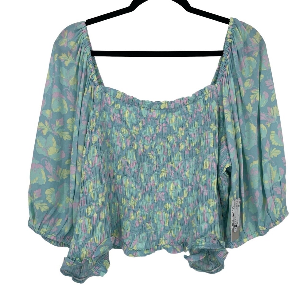 BP Womens Off Shoulder Coquette Fairycore Flutter Sleeve Pastel Floral Blouse 3X - Picture 1 of 8